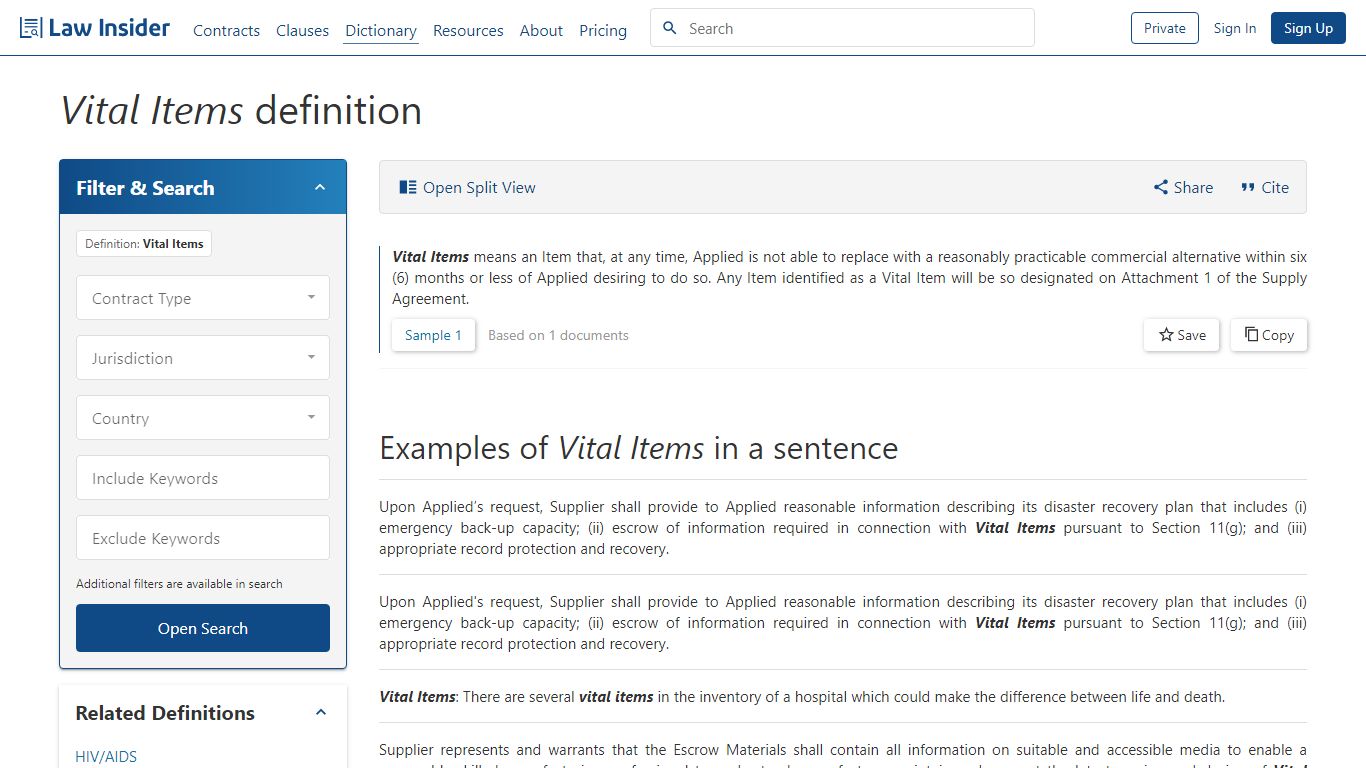 Vital Items Definition | Law Insider